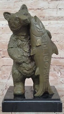 Collectible Bronze Sculpture Statue Bear with Welcome Sign Animal Garden Figurin