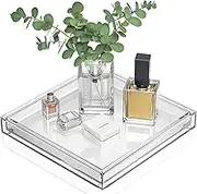 XIYOUQI Multipurpose Square Acrylic Vanity Tray - Modern, Transparent, Glossy - Perfume Display & Serving, Bathroom Sink Organizer, Coffee Table, Living Room Decor