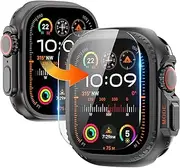 Goton Metal Case Compatible for Apple Watch Ultra 2 2024 Ultra Screen Protector 49mm, Rugged Bumper Tempered Glass 49 mm with Back Cover Natural Titanium