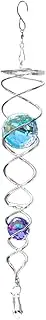 Wind Spiral Spinner Ball, Gaging Ball Spiral Tail - 9" Stainless Steel Gaging Ball Spiral Tail, Wind Spinner Stabilizer Spiral with Crystal Ball and Chain, Swivel Hook for Indoor Outdoor Garden