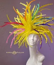 Aimee Fuller Kentucky Derby Fascinator Big Hat Rainbow Yellow Red Royal Ascot