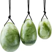 3pcs Set Green Jade Y-O-N-I Eggs, Natural Green Jade Egg Massage Stone for Women Body Exercise Pelvic Muscles Train Crystal Massage Balls Relax