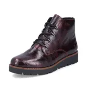 Rieker 44902-35 Women's Burgundy Patent Chunky Zip/Lace Boot Save £10 On RRP