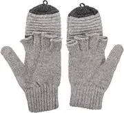 [Healeved] 1 Pair Convertible Winter Gloves for Women Soft Half Finger Knitted Mittens Durable Clamshell Design for Cold Weather Activities for Studying and Outdoor Use