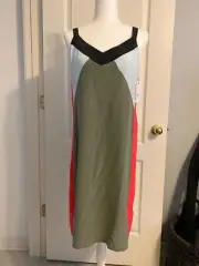NEW Equipment Robbi Silk Colorblock Slip Dress in Green/Multi - Size S