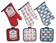 NAUTICAL & BEACH SEA THEME DECORATIONS POTHOLDERS & OVEN MITT (Free Shipping)!