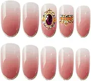 Healeved 24pcs Manicure Nails Faux Dazzle Adhesive Tabs Nail Artificial Decals False Sticker Full Cover Nail Kit Fake Nails Nail Tips Pink