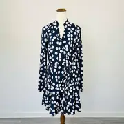 Little Party Dress Lorraine Dress Polka Dot Blue White Long Sleeve Size 10