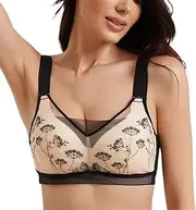 [HONGFSM] Mastectomy Bra Women Floral Embroidery Everyday Bra Full Coverage Pocket Bra Wireless Comfort Post-Surgery Bras 2024