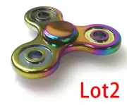 Lot 2 Rainbow Color Metal Tri Hand Finger Spinner Fidget Aluminum