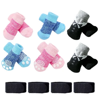 12pcs Anti-Slip Dog Socks with Adjustable Straps Pet Paw Protectors Rubber Sole