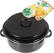 PRETYZOOM 1Set Multi Function Roasting Pot with Enamel Lid Household Roasting Pan for Cooking Baking Grilling Kitchen Accessory for Home Restaurant Camping Use