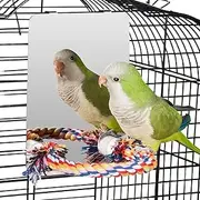 HUIRUMM 7 Inch Bird Mirror with Rope Perch,Cockatiel Parakeet Mirror for Cage Bird Toy Swing Cage Bird Toys Swing Parrot Grinding Stone with Bell for Parakeet Cockatoo Cockatiel Lovebirds Canaries