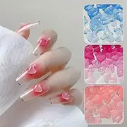 200 Pcs Clear Heart Nail Art Charms, 3D Mixed Size Love Hearts Rhinestones Flat Jelly Resin Crystal Jewelry Diamonds for Acrylic Nail Supplies, Women Craft DIY Manicure Decoration Accessories