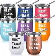 Pinkunn 8 Pcs Thank You Employee Appreciation Gifts Best Team Ever Tumblers Stainless Steel Insulated Wine Tumbler Christmas Team Gifts with Lid and Straw for Coworkers Women Men, 12 oz (Multi Color)