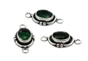 5 Pcs 21X11mm Chrome Diopside 2 Loop Bezal Connector Antique Silver Plated