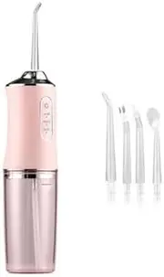 Cordless Water Flosser Jet 4 Tips Dental Floss Oral Irrigator Teeth Cleaner USB (Pink)