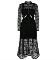 NWT $680 SELF PORTRAIT Black Payne Lace Cut Out Midi Dress Size 2