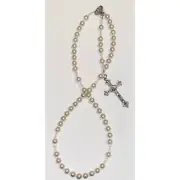 Pearl Beige Rosary Beads with Silver Jesus Crucifix Rosaries Handmade Jewellery