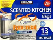 Kirkland Signature Flex-Tech 13-Gallon Scented Kitchen Trash Bags - 200 Count