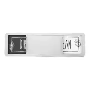 Dishwasher Magnet Clean Dirty Sign, 7x2" Silver Funny Kitchen Sign, Grey & White
