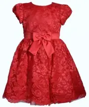 NEW Bonnie Jean Girls Size 6X "RED EMBROIDERED" Lace Mikado Bow Dress NWT
