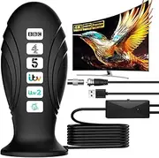 2025 TV Aerial, Freeview TV Ariels Indoor with 560+ Miles Range Reception, TV Antenna Indoor with Signal Booster & Magnetic Support Base, Portable TV Aerial for 4K 1080P HD Local Channels