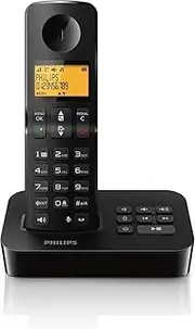 [Philips] Landline Telephone D2651B/01 Single - Cordless Phone with Answering Machine - 1'6" Display - Phone Book - Call Number Detection - Speed Dial Buttons - Long Range - Black