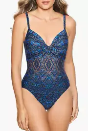 Miraclesuit L143750 Womens Blue Thebes Bette One-Piece Swimsuit Size 14