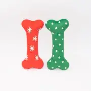 Zippy Paws Holiday Pattern Bones Plush Dog Squeaker Toy Large 2 Pack