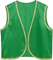 Rswnyirn Men's Sleeveless Open Front Jacket Arab Prince Orient Sultan Gilet Golden Trim Festive Vest