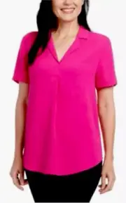 Hilary Radley Ladies' Blouse-Top XL V-Neck Short Sleeves Pink NEW