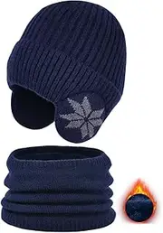 [Generic] Kids Winter Hat And Scarf Set | Kids Fleece Knitted Warm Hat Scarf | Elastic Thickening Outdoor Sports Hat for Travel, Hiking, Walking The Dog, Running