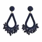 Mud Pie Navy Beaded Teardrop Earrings FAUX PEARLS