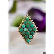 Diamond Shaped Royston Turquoise Cluster Ring Size Adjustable
