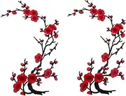 Iron on Patches,Embroidery Patches,Applique for Clothes Dress Pants Hats Jeans, Sewing Flowers Applique DIY Accessory,2PCS Plum Blossom Patch,Red/Black