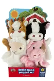Play Right Plush Hand Puppets Barnyard Farm Friends Pig Cow Horse Lamb Set of 4