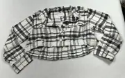 American Eagle Outfitters Black Plaid Cropped Shacket Jacket Womens Size Small