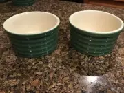 Emile Henry Set Of 2 Modele Depose 10.66 Ribbed Custard Ramekins Green France