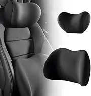 2025 New Car Headrest & Lumbar Support Cushion, Ergonomic Car Seat Headrest Neck Rest Cushion Lumbar Support Pillow Memory Foam & Breathable Removable Cover for Neck Back Pain Relief (Black)