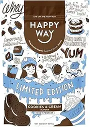 HAPPY WAY Cookies & Cream Whey Protein - 500g | Crunchy Smooth Cookies & Cream Flavour | Supports Toning & Muscle Recovery | Ideal for Shakes, Smoothies & Healthy Recipes