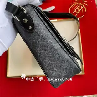 中古二手GUCCI 古馳 黑色老花雙Glogo郵差包/肩背包/斜跨包 510335