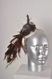 Autumn Peacock Bird Berry Brown White Rustic Fascinator Headband Feather Boho