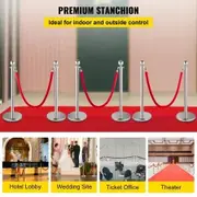 6PCS Red Rope Stanchion Silver Post Crowd Control Queue Line Barrier
