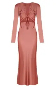 SHONA JOY Size 12 Long Sleeve Cut Out Front Midi Dress Dusty Pink NWT RRP $340