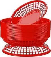 [GothaBach] 24 Pack Fast Food Baskets, Plastic Fast Food Restaurant Baskets, Bread Fry Baskets Serving Tray for Hot Dogs, Chicken, Burgers, Sandwiches, Fries(Red)