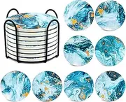 Naipusun Coasters for Drinks with Holder,Marble Style with Cork Backing for Holiday Party,Birthday Gift,Absorbing Ceramic Stone Coasters,Kitchen Bar,Warming Presents for New Home Set of 8