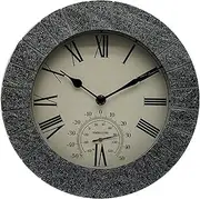 Outdoor Wall Clock Waterproof, Vintage Thermometer Weatherproof Wall Clock Non Ticking 10 Inch Indoor Clock Decor Clock, Outdoor Garden Clock for Patio, Garden, Pool Wall Clock