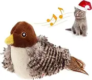 GiGwi Interactive Cat Feather Toy, Melody Chaser Chirpy Bird Cat Toy Plush Toys for Cats, Squeak Cat Toys for Indoor Cats