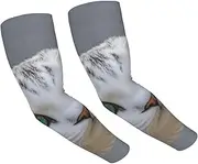 [LHDGBNV] Sun Protection Arm Sleeves For Men Women Uv Upf 50+ Gardening Sleeves Cute White Cat Sports Cooling Sleeve, Black